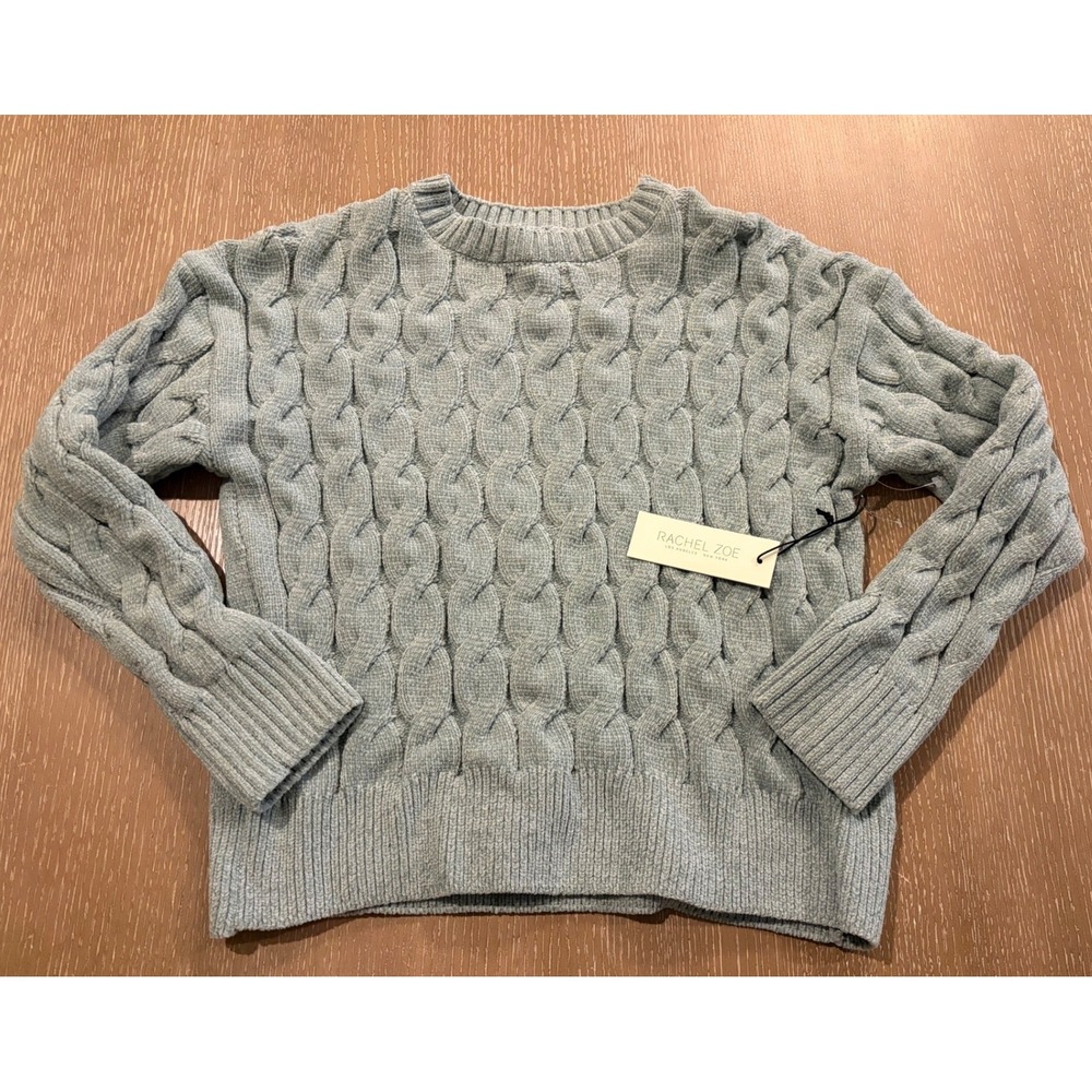 Rachel Zoe Womens L Gray Cable Knit Chenille Sweater Crewneck Pullover NWT